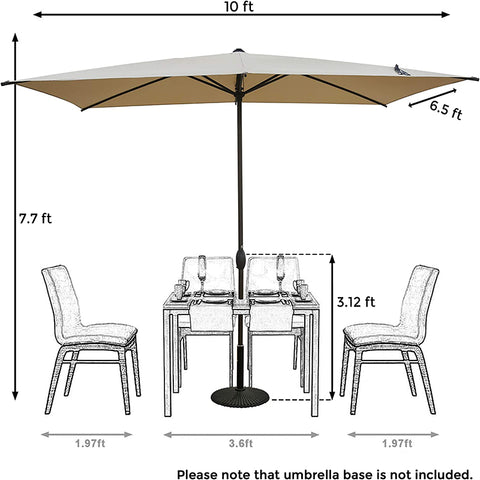 6.5 x 10ft Rectangular Patio Umbrella Outdoor Market Table Umbrella with Push Button Tilt  Beach Umbrella with Push Button Tilt