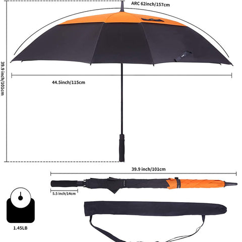 54/62/68 Inch OEM rPET Square-Shaped Golf Umbrella Double Layers Vent Strong Umbrella With Logo Windproof