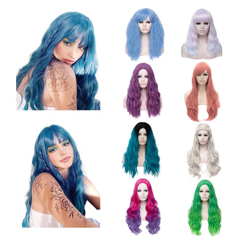 Wholesale Heat Resistant Colorful Synthetic Hair Wigs Long Curly Wavy Cosplay Party Ombre Wigs for Women