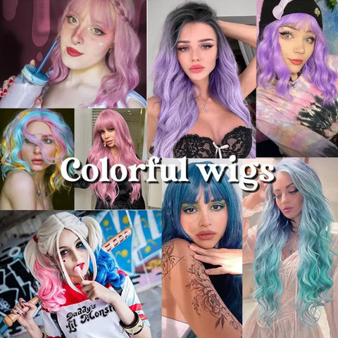 Wholesale Heat Resistant Colorful Synthetic Hair Wigs Long Curly Wavy Cosplay Party Ombre Wigs for Women