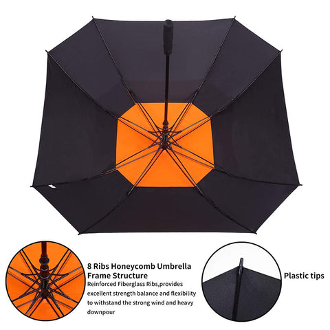 54/62/68 Inch OEM rPET Square-Shaped Golf Umbrella Double Layers Vent Strong Umbrella With Logo Windproof