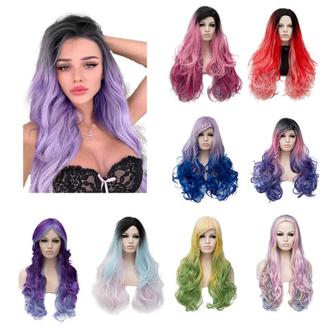 Fashion Women Costume Colored Synthetic Hair Wigs Long Curly Wavy Cosplay Party Wigs