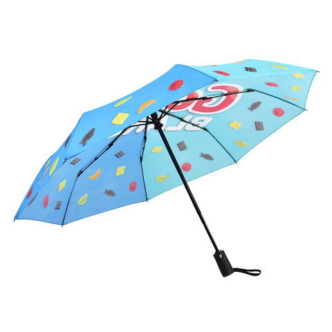 Full printing fancy design custom logo 3 folding umbrella automatic portable sun travel rain umbrella for outdoor