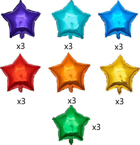 18 Inch Star Foil Balloons, 21pcs Multi Mylar Helium Balloons Rainbow Balloons for Party Decoration