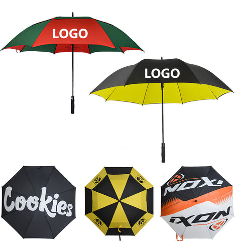 Custom logo 60 inch double canopy sturdy storm printed branded large canopy extra strong golf umbrella