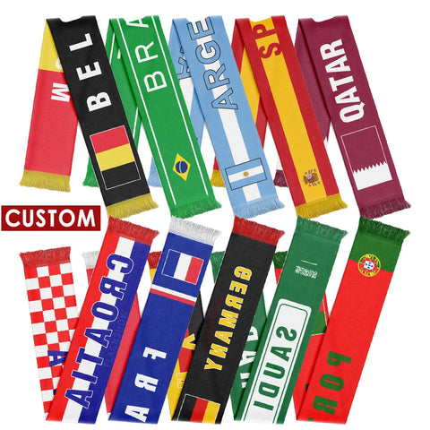 Custom logo Scarves 100% Polyester/Knitted Polyester/Satin/Fleece Embroidery Football Scarf